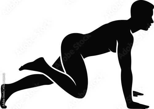 Silhouette of a person in a crawling position on a white background in a fitness exercise pose
