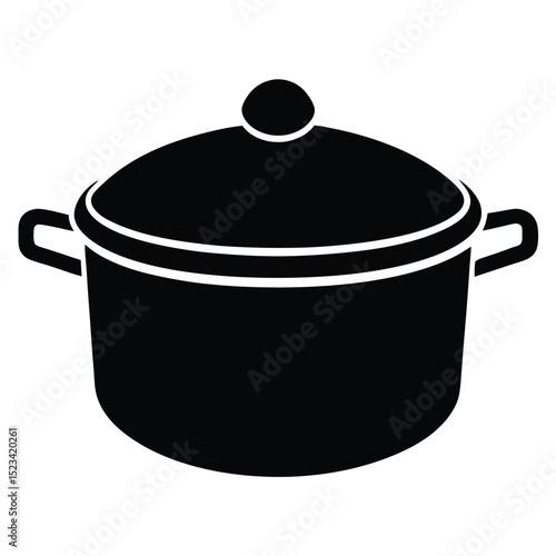 Black and white illustration of a covered pot for cooking on a white background