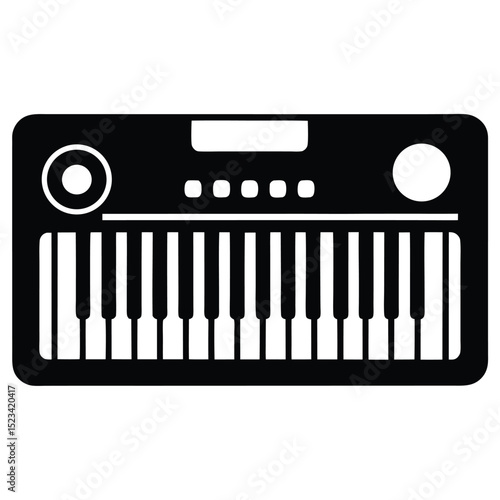 Black and white silhouette of a synthesizer keyboard for music and design projects