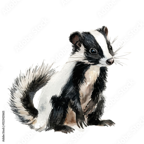 Skunk, watercolor vector, high quality, isolated on a white background.