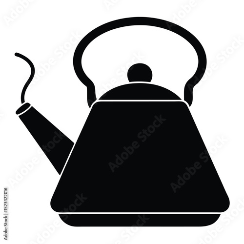 Simple black and white illustration of a teapot spouting steam suitable for various designs