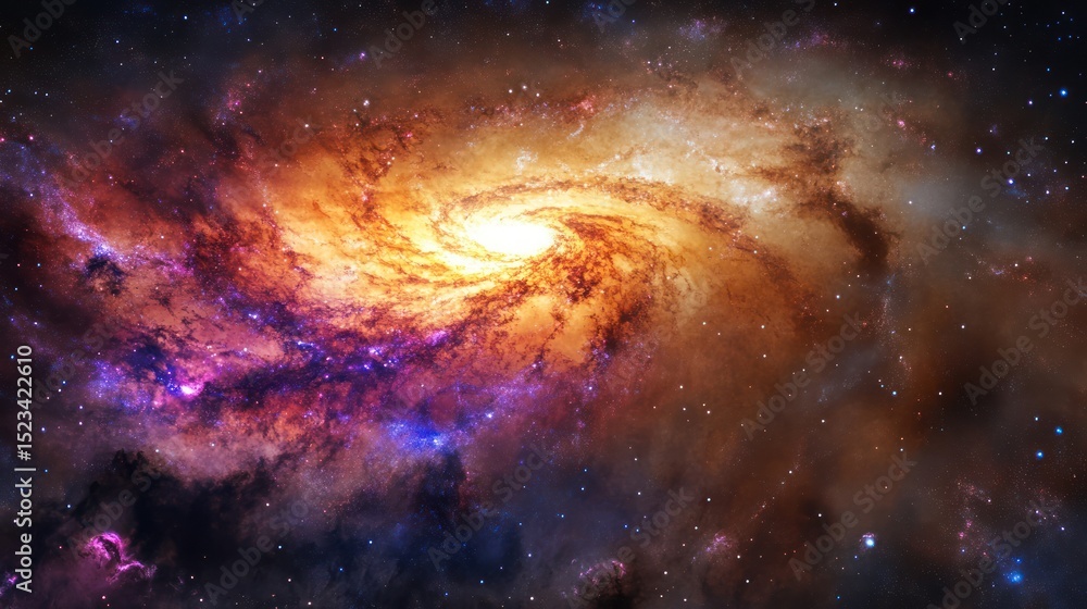 Obraz premium A captivating spiral galaxy showcasing cosmic dust and vibrant nebulae colors