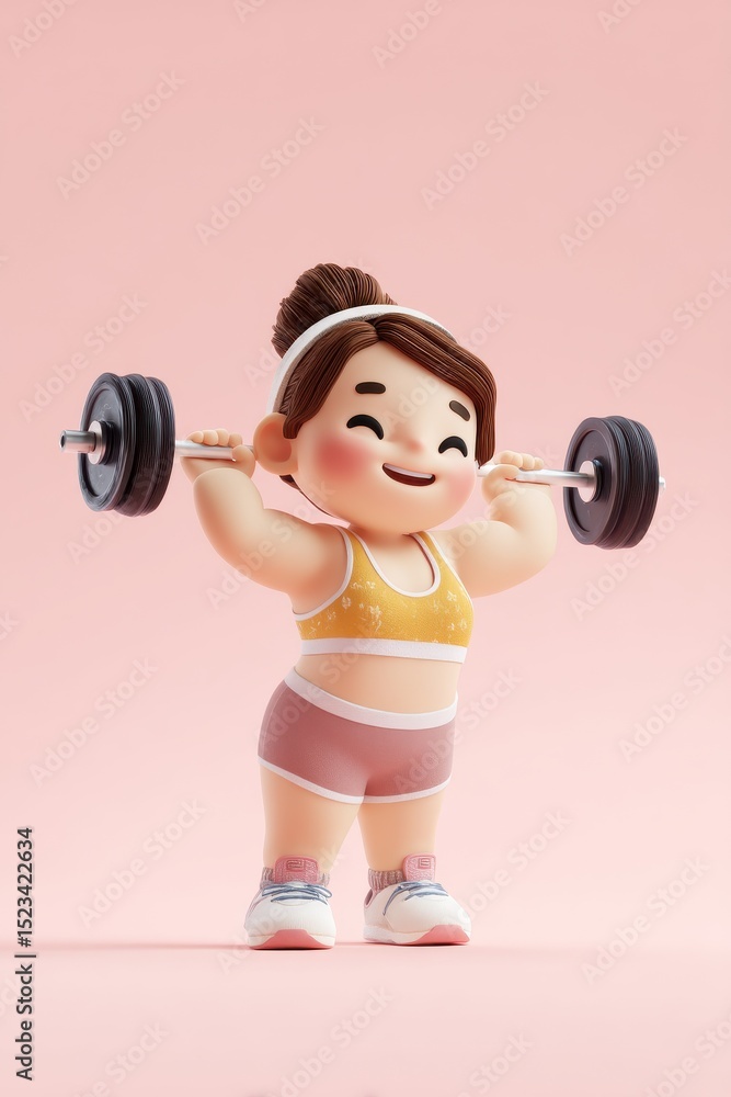 Obraz premium A cartoon girl is lifting a dumbbell
