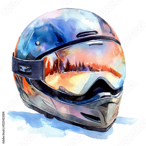 Ski Helmet, watercolor vector, high quality, isolated on a white background.
