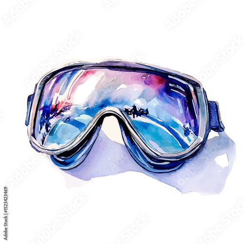 Ski Goggles, watercolor drawing vector, high quality, isolated on a white background.