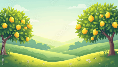 Lemon tree in sunny field landscape