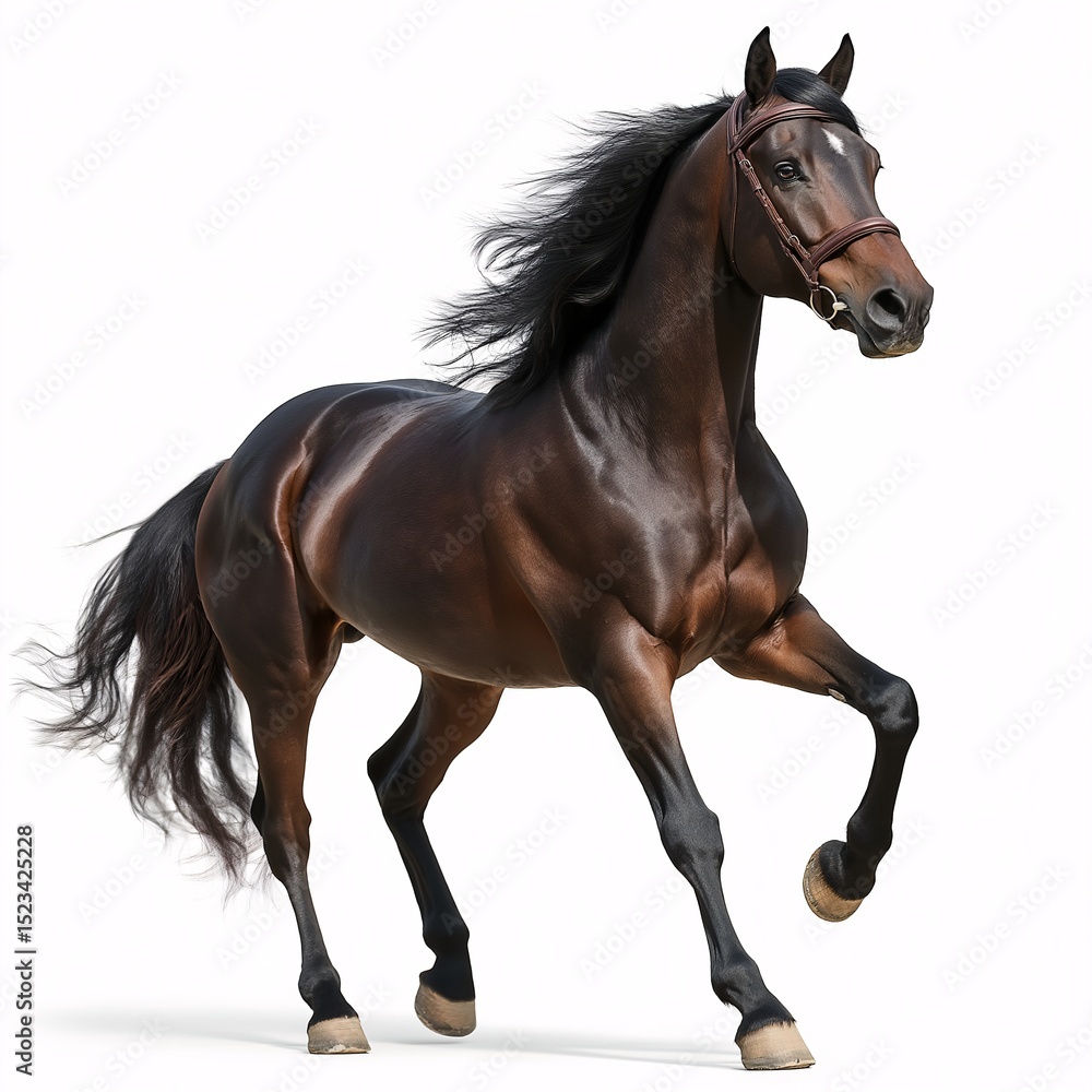 Fototapeta premium Majestic Black Stallion Galloping in Pasture. Captivating Equine Grace and Power Unleashed in Nature Photography