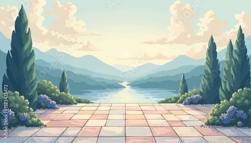 Mountain Lake View from Tiled Terrace