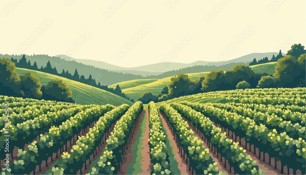 Naklejka premium Vineyard landscape with rows of grapevines
