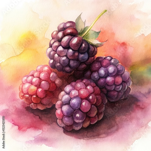 Wallpaper Mural Watercolor painting of blackberries isolated on white background Torontodigital.ca