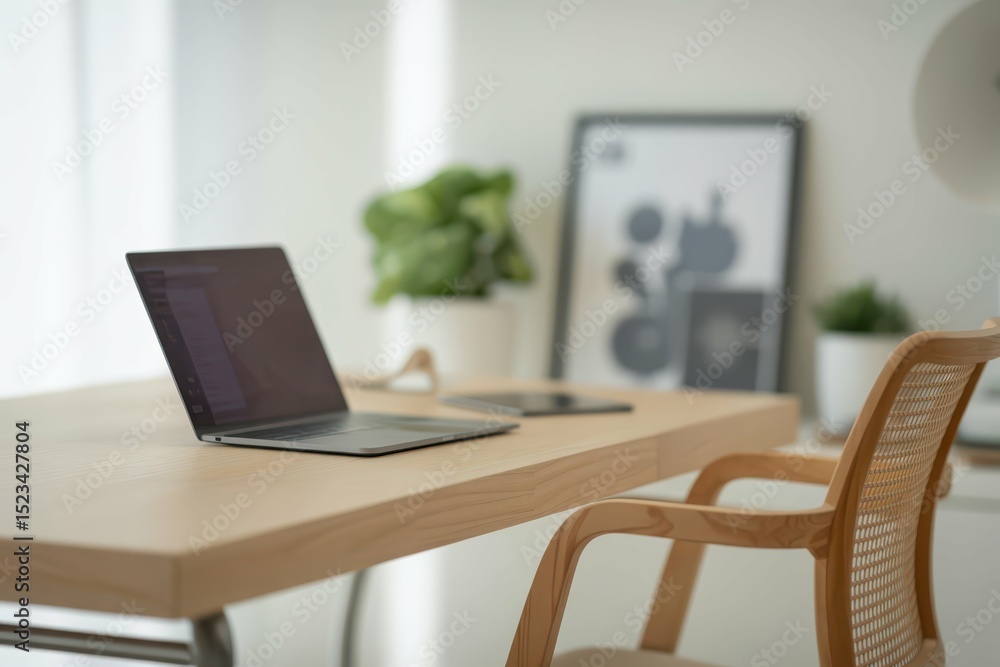 closeup modern chair with laptop ondesk closeup modern chair with laptop ondesk