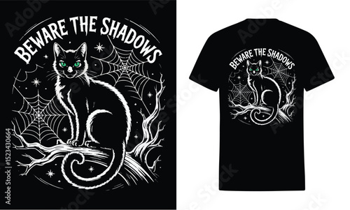 Beware the shadows spooky black cat halloween tshirt design