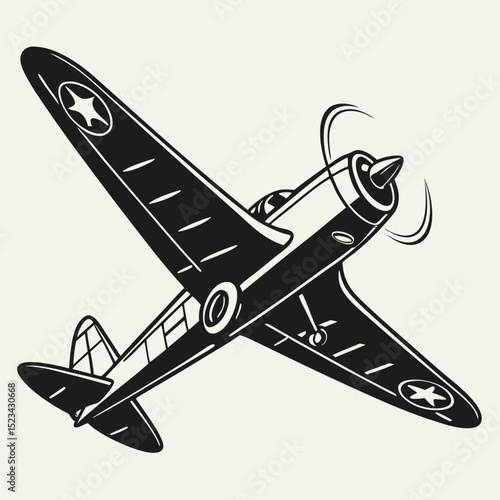 Vintage airplane black and white illustration classic aircraft design