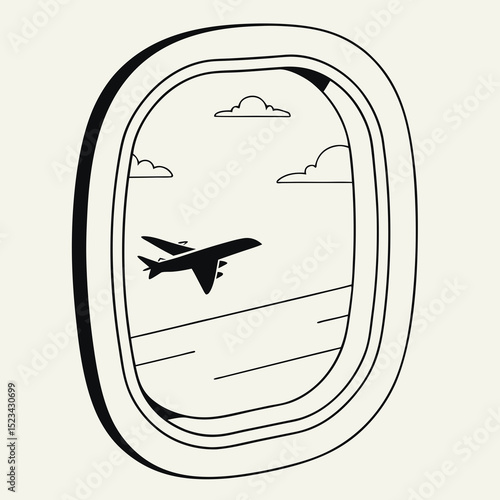 Airplane view from airplane window minimalist line art design