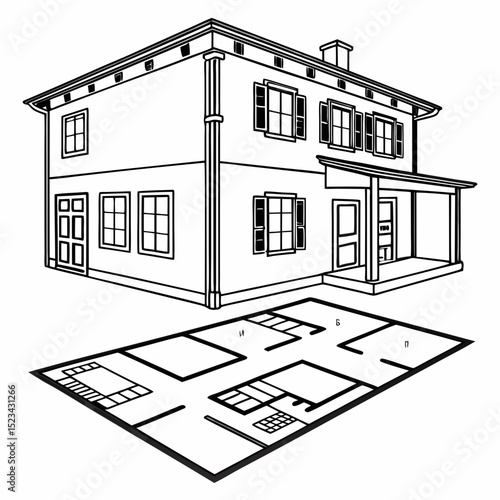 Two story house architectural design floor plan illustration