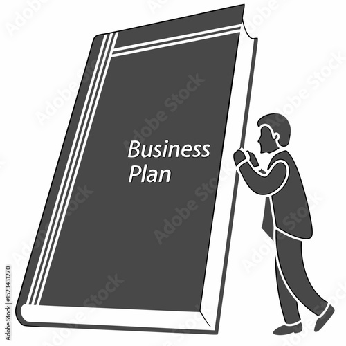 Businessman struggling with large business plan book