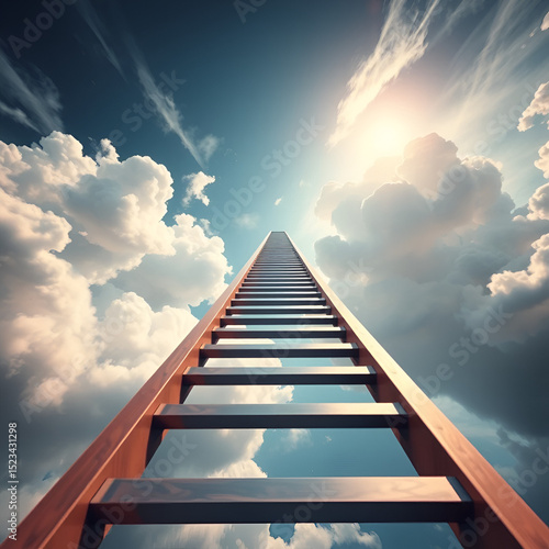 surreal vision of upward ladder disappearing into sky, high-res 3d render