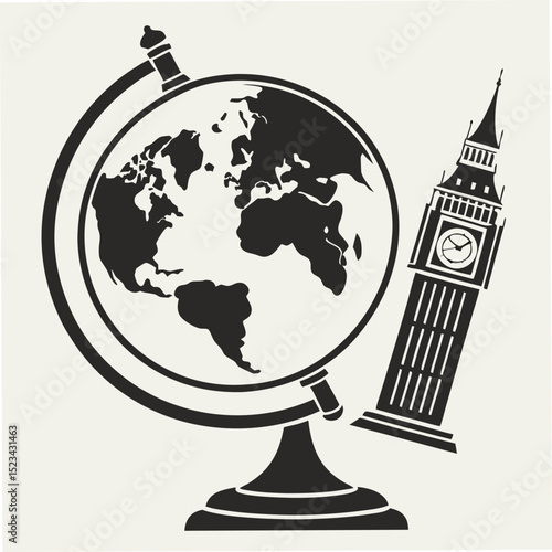 Globe and big ben london england travel icon graphic design element