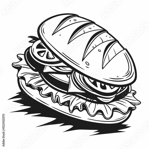 Delicious sub sandwich fresh bread lettuce tomato onion