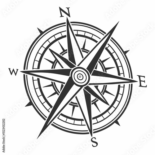 Nautical compass rose star design graphic illustration