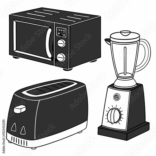 Kitchen appliances microwave blender toaster breakfast food preparation cooking