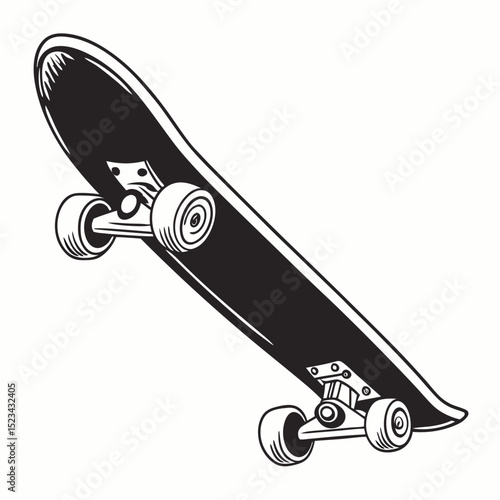 Classic skateboard design black and white illustration