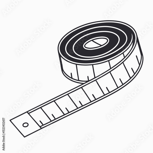 Rolled up measuring tape isolated on white background simple design