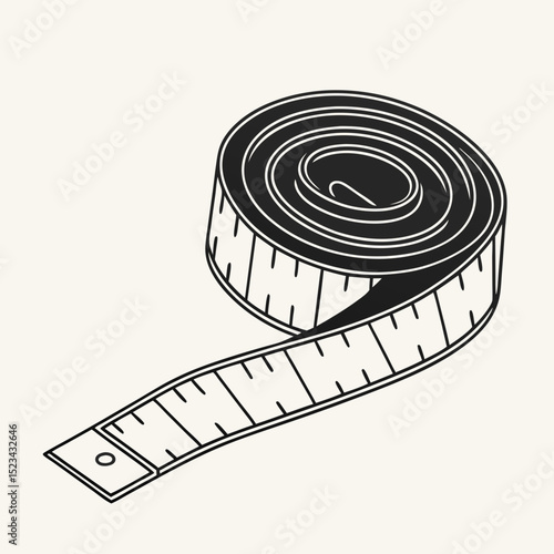 Rolled up measuring tape isolated on white background tailor sewing craft tool