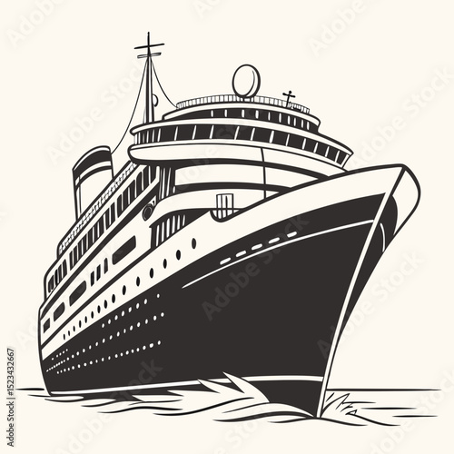 Classic ocean liner cruise ship black and white illustration