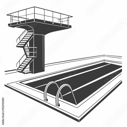 Indoor swimming pool with diving platform and stairs