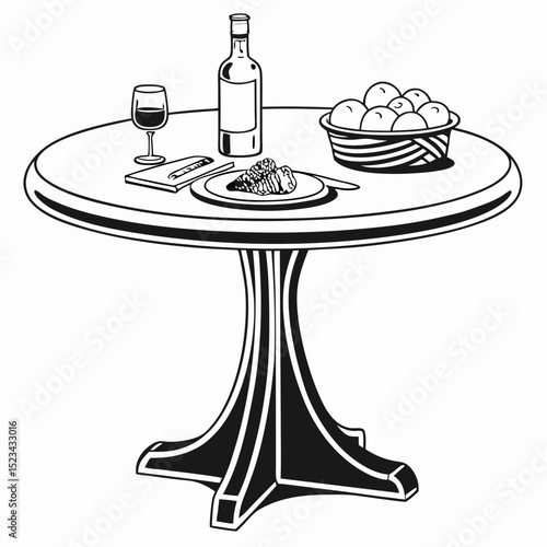 Romantic dinner table setting wine bottle glass fruit plate food