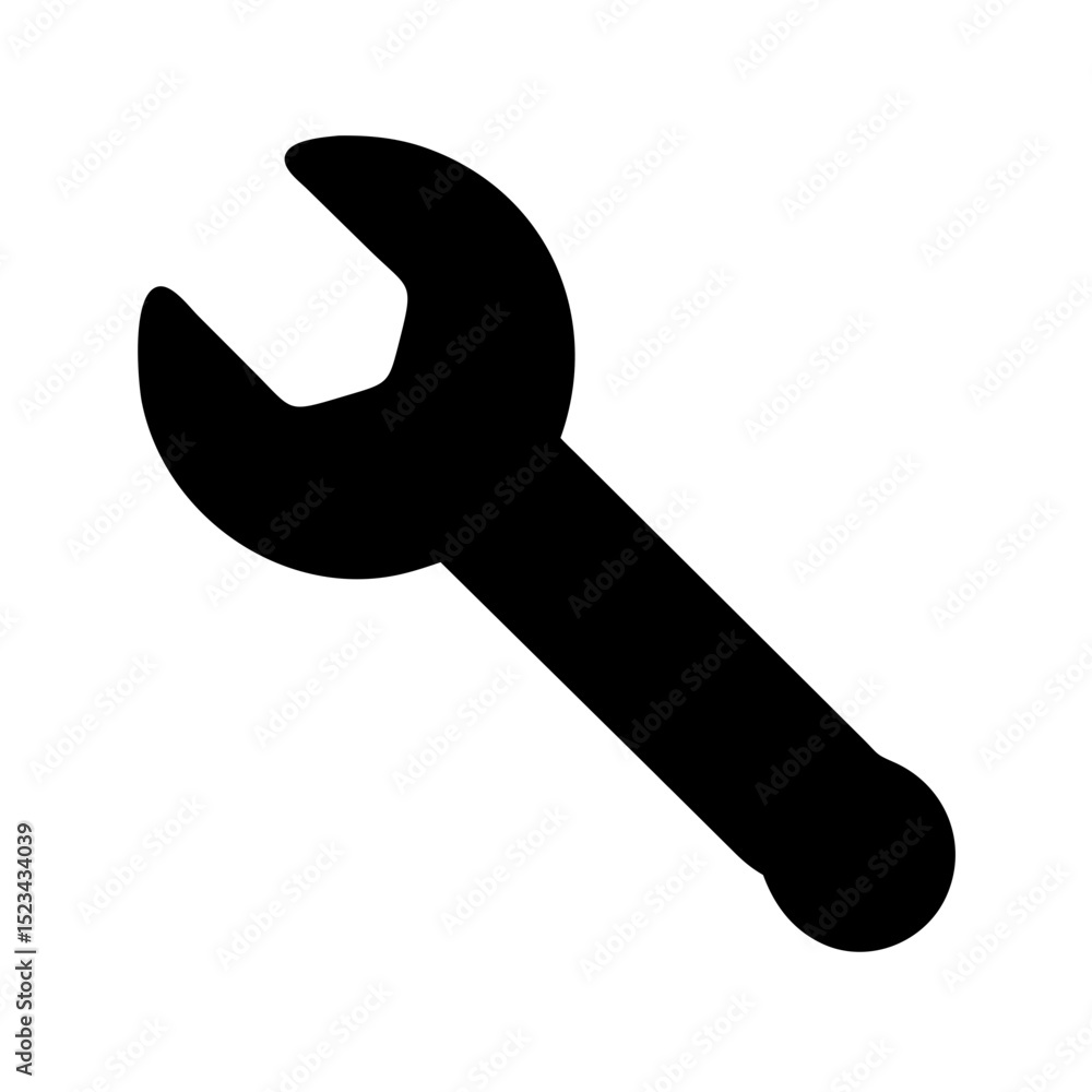 Crisp black wrench silhouette design on white background, vector shape, cutout Crisp black wrench silhouette design on white background, vector shape, cutout
