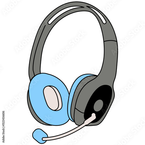 Headphone Device. Wireless headset with microphone for audio communication, music. Cordless headphones, head set, phones with mic for handsfree call. Sound device.