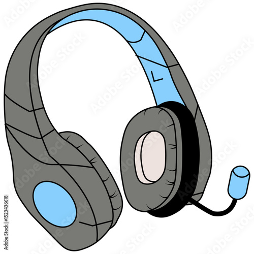 Headphone Device. Wireless headset with microphone for audio communication, music. Cordless headphones, head set, phones with mic for handsfree call. Sound device.