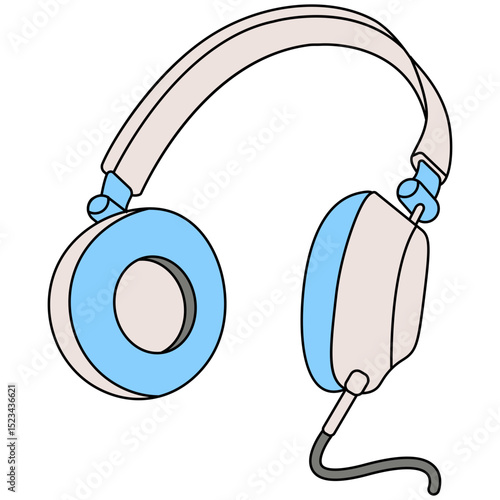 Headphone Device. Wireless headset with microphone for audio communication, music. Cordless headphones, head set, phones with mic for handsfree call. Sound device.