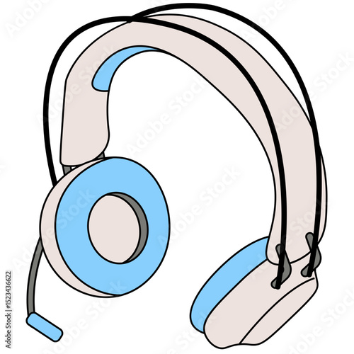 Headphone Device. Wireless headset with microphone for audio communication, music. Cordless headphones, head set, phones with mic for handsfree call. Sound device.