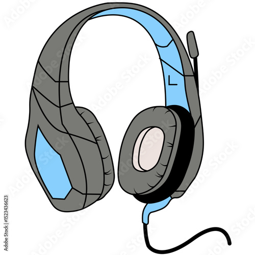 Headphone Device. Wireless headset with microphone for audio communication, music. Cordless headphones, head set, phones with mic for handsfree call. Sound device.