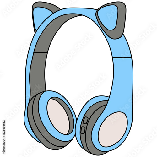 Headphone Device. Wireless headset with microphone for audio communication, music. Cordless headphones, head set, phones with mic for handsfree call. Sound device.