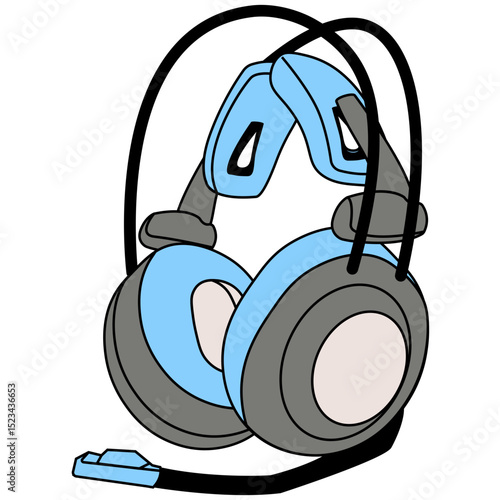 Headphone Device. Wireless headset with microphone for audio communication, music. Cordless headphones, head set, phones with mic for handsfree call. Sound device.