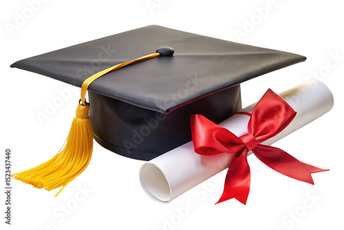 graduation cap and diploma image isolated on a transparent