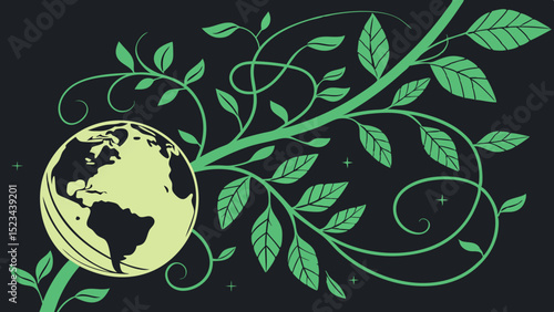 Green Earth with Trees and Nature-Inspired Pattern Design vector illustration.