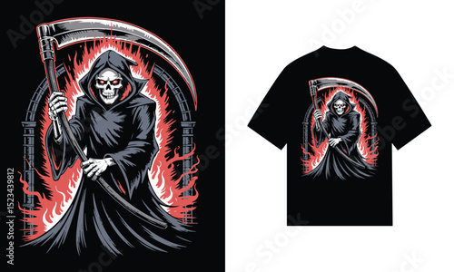 Grim reaper flames scythe gothic dark tshirt design