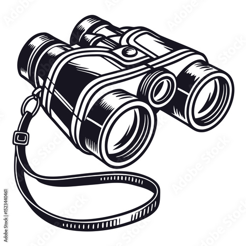 Vintage binoculars with strap classic design illustration