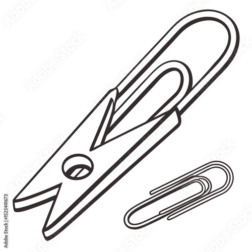 Large spring clothespin and small paperclips office supplies
