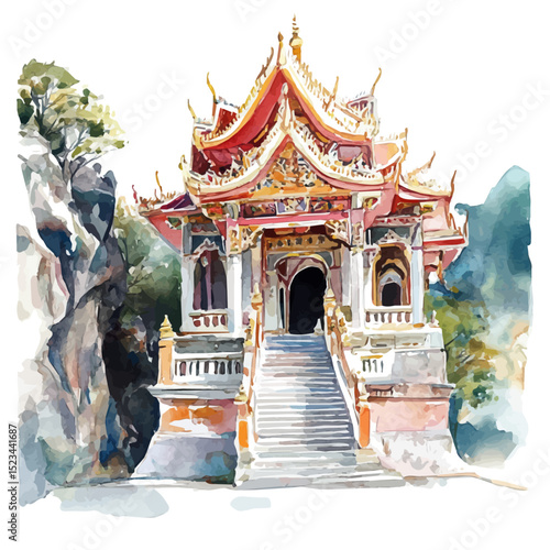 Shrines, watercolor painting vector, high quality, isolated on a white background.