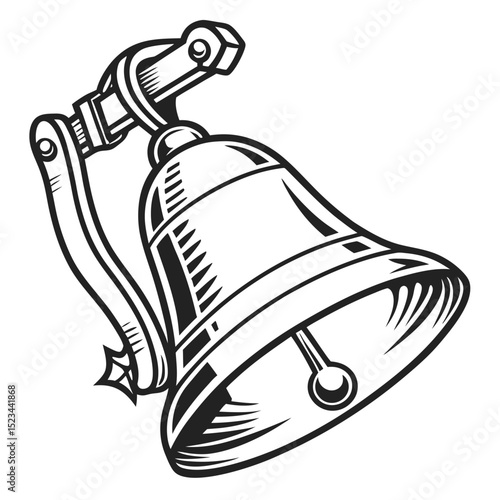 Vintage bell illustration black and white design element