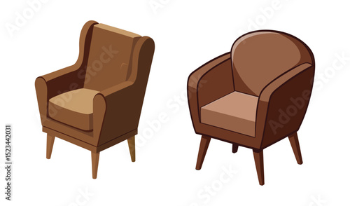 Two brown armchairs isometric view illustration