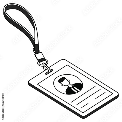 Isometric illustration of a corporate id badge with lanyard