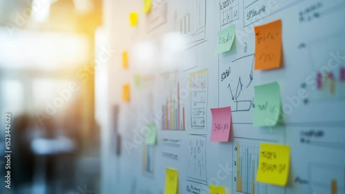 Whiteboard with Brainstorming Notes and Sticky Notes