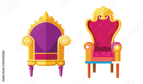 Two royal thrones gold and purple cartoon style